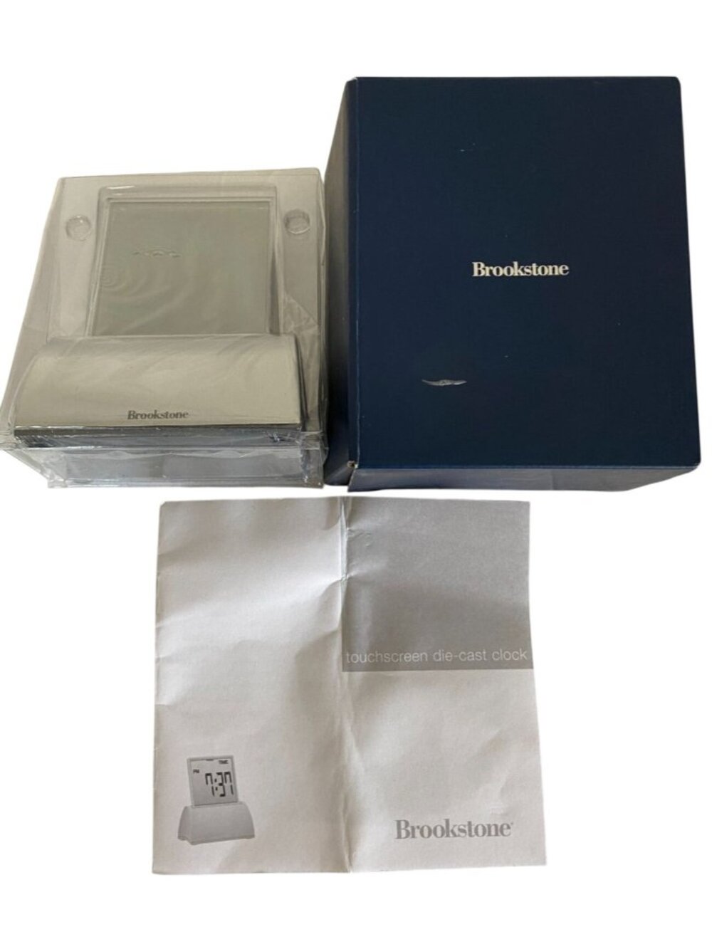 Brookstone Alarm Clock Touchscreen Diecast Temperature Date Clear LCD Battery